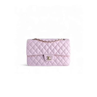 CHANEL CLASSIC FLAP QUILTED LAMBSKIN WITH LIGHT CHERRY PINK AND GOLD HARDWARE  (25.5*15.5*6.5cm)